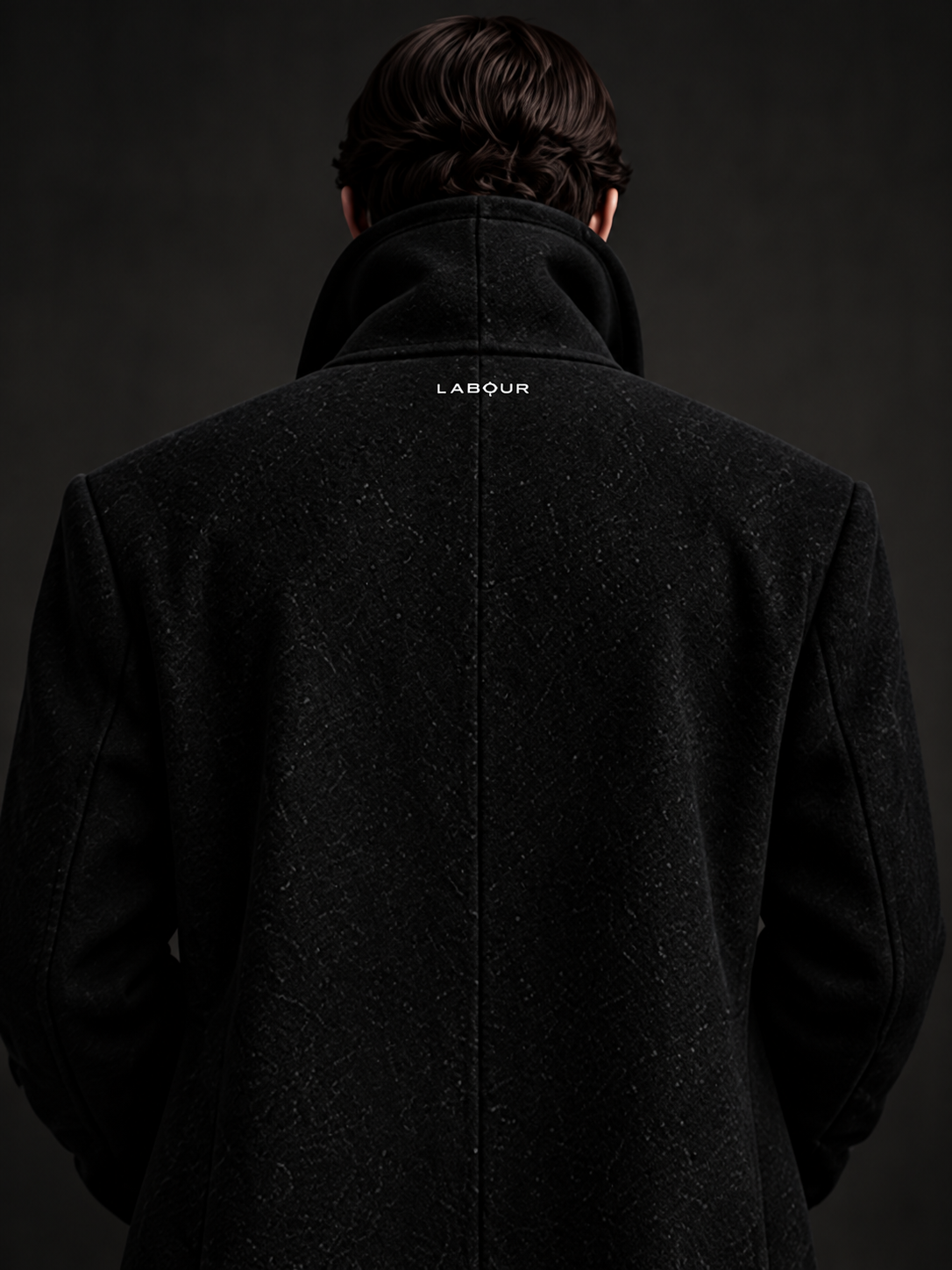 LABOUR COAT 001 — back view (design visualization)