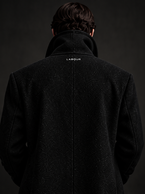 LABOUR COAT 001 — back view (design visualization)