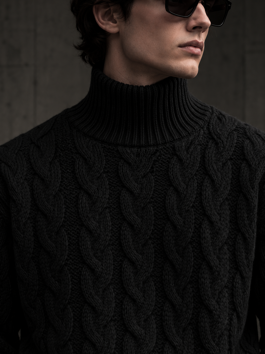 LABOUR SWEATER 001 — high-neck detail (design visualization)