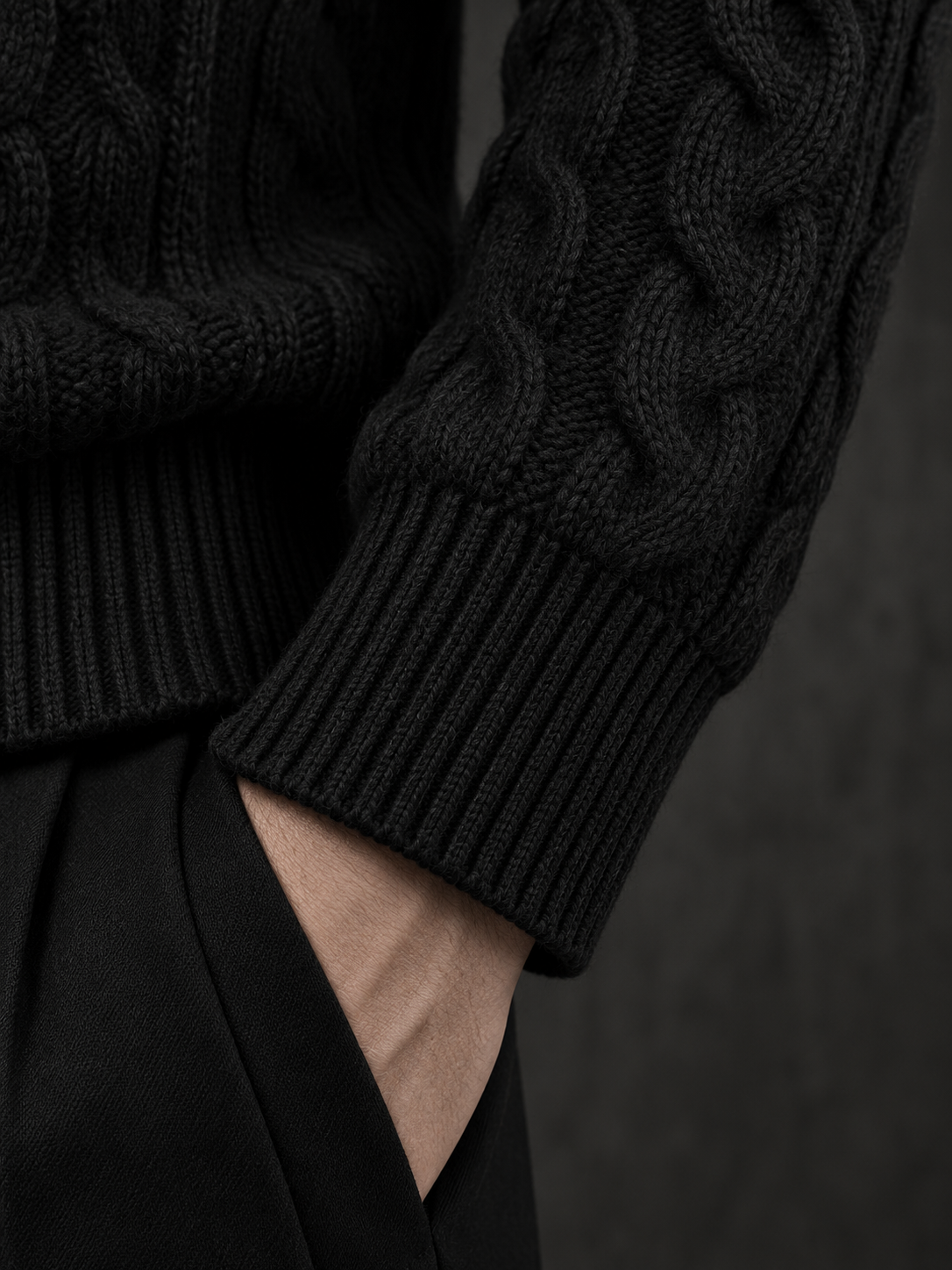 LABOUR SWEATER 001 — ribbed cuff detail (design visualization)