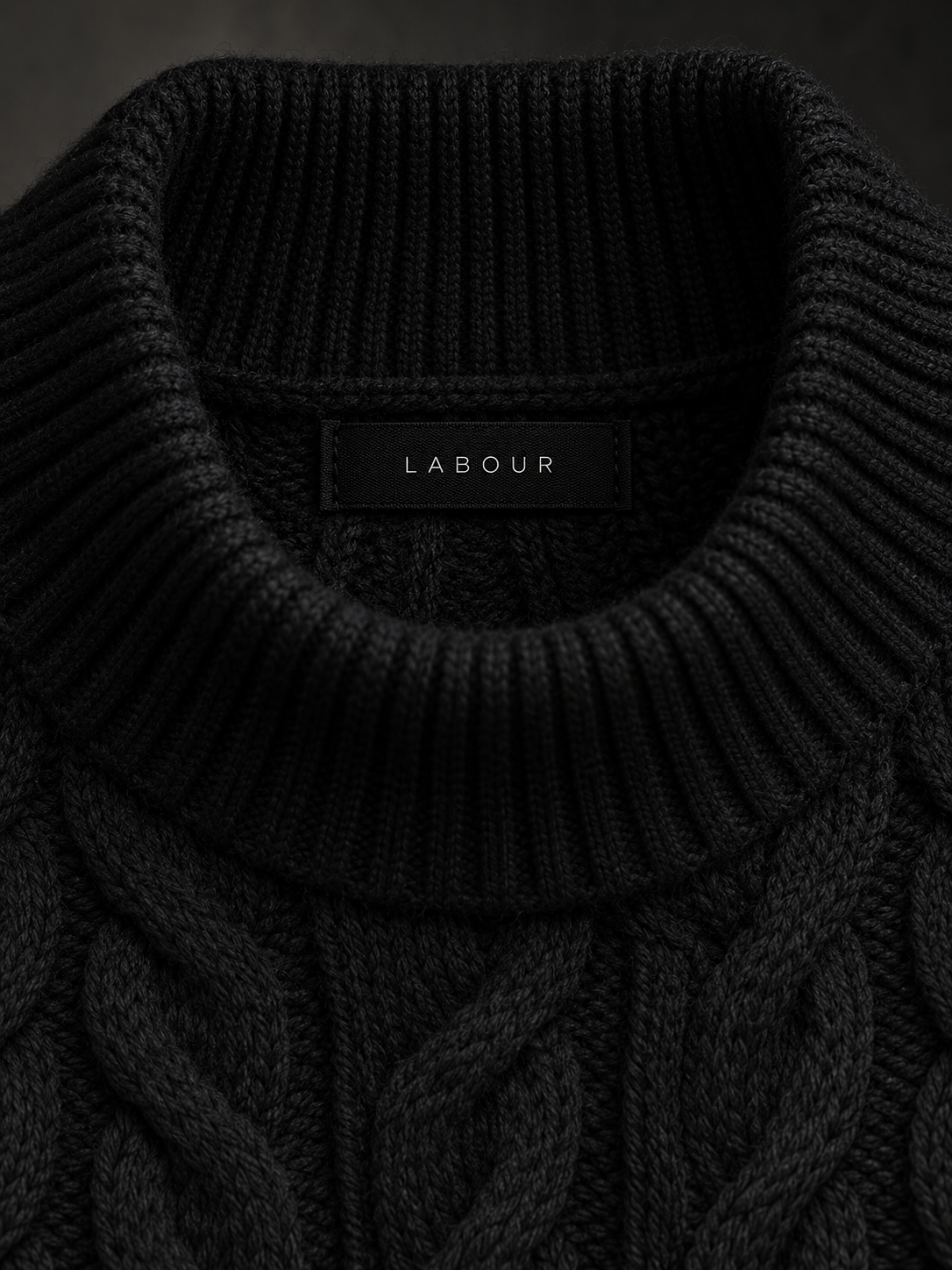 LABOUR SWEATER 001 — LABOUR neckline label (design visualization)