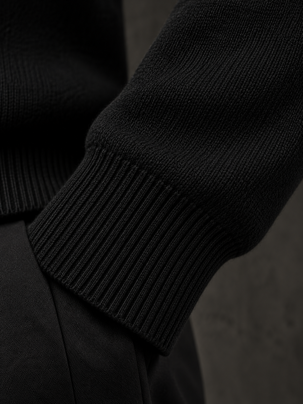 LABOUR SWEATER 002 — ribbed cuff detail (design visualization)