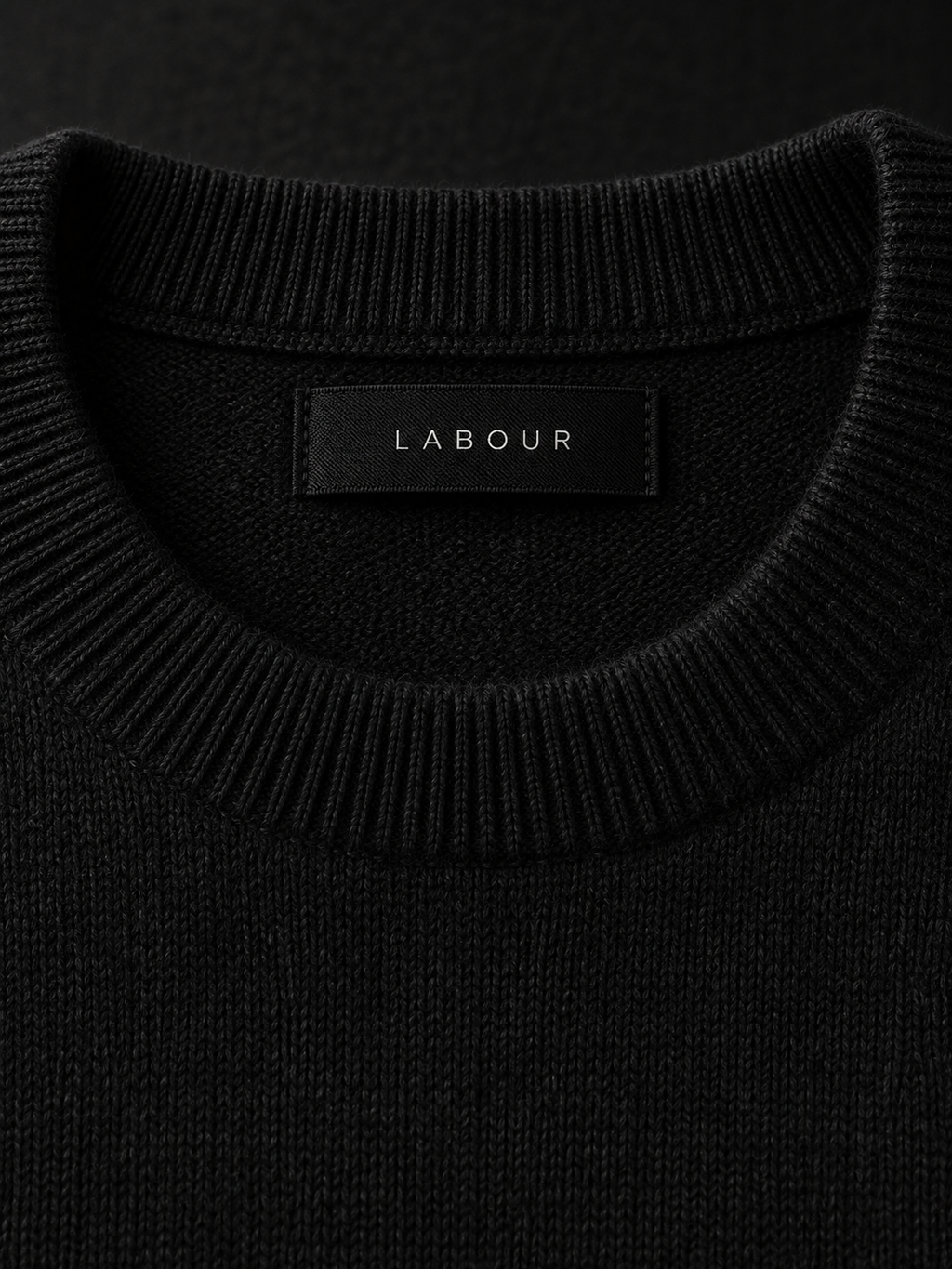 LABOUR SWEATER 002 — LABOUR neckline label (design visualization)