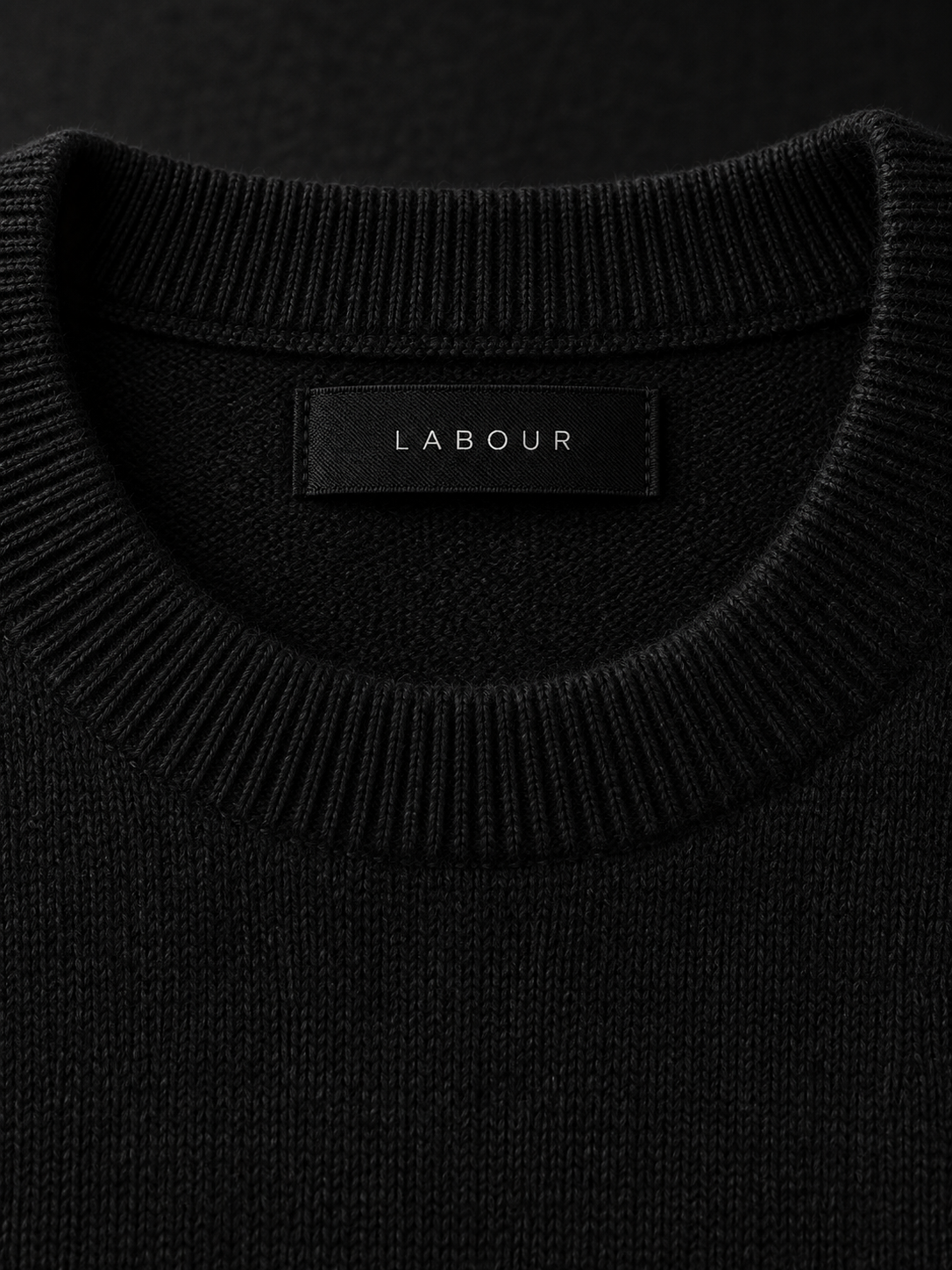 LABOUR SWEATER 002 — LABOUR neckline label (design visualization)